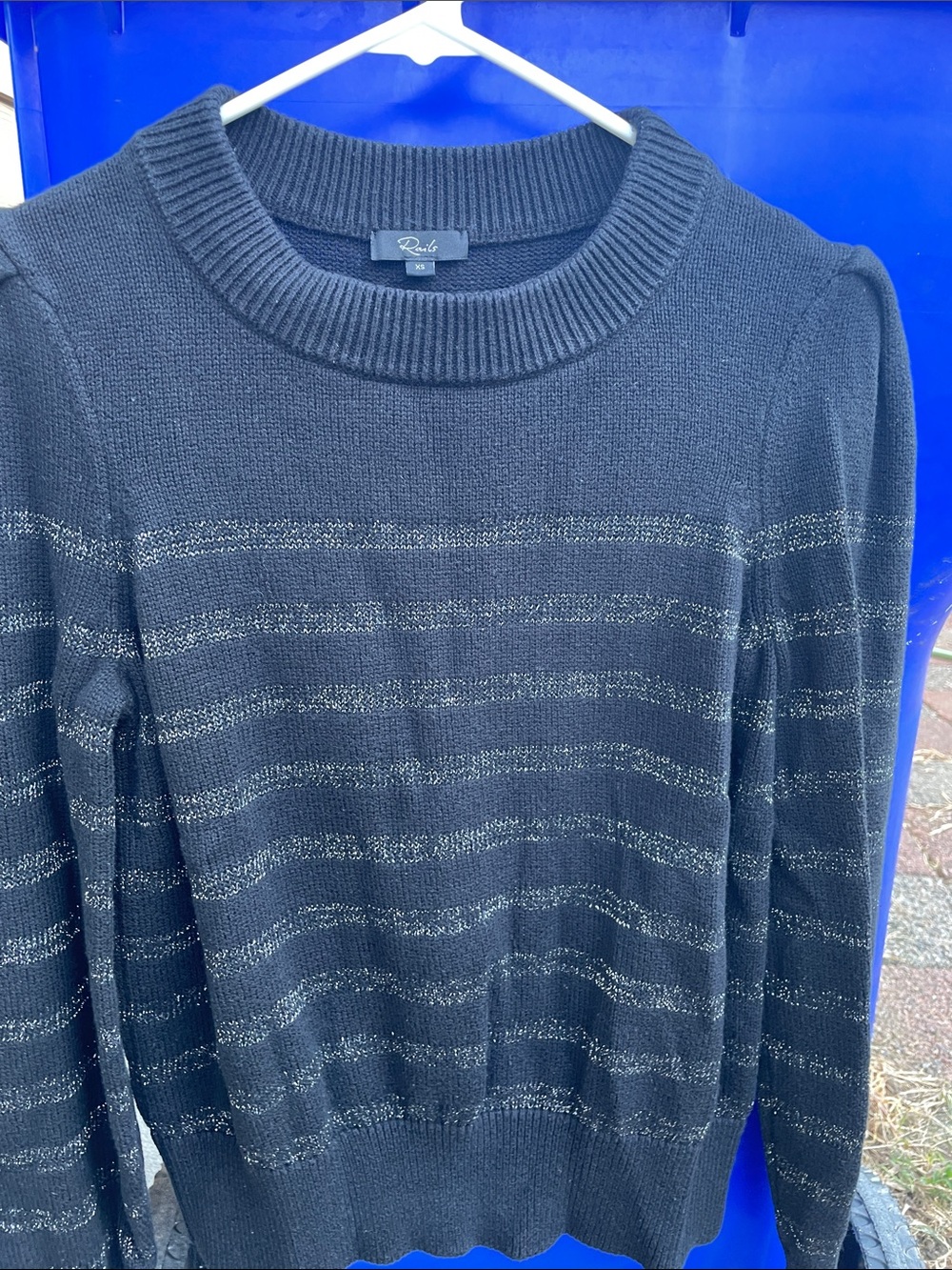 Rails Black Crewneck Sweater with Metallic Stripe Detail